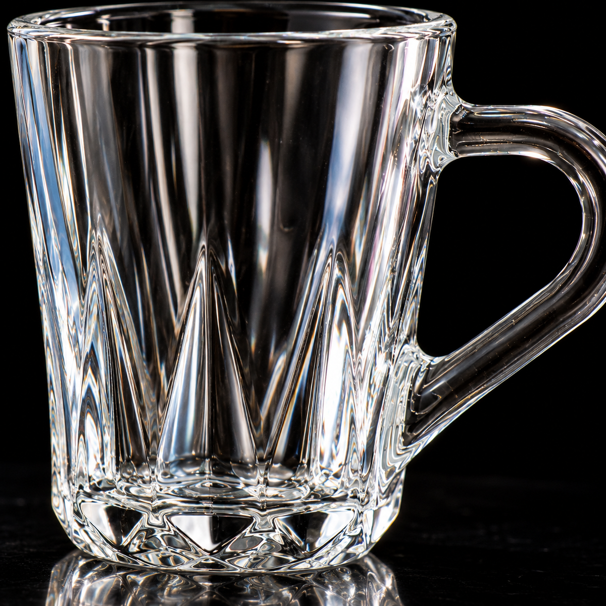 Faceted glass mug detail
