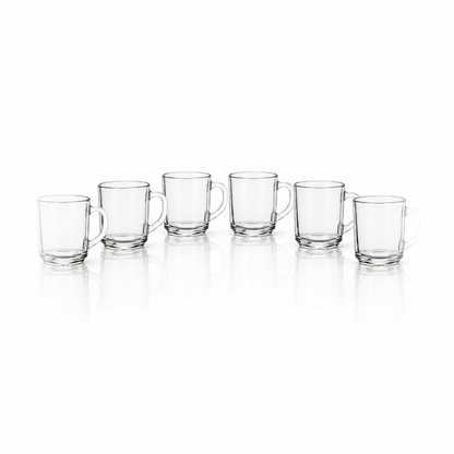 Set of six plain clear glass mugs