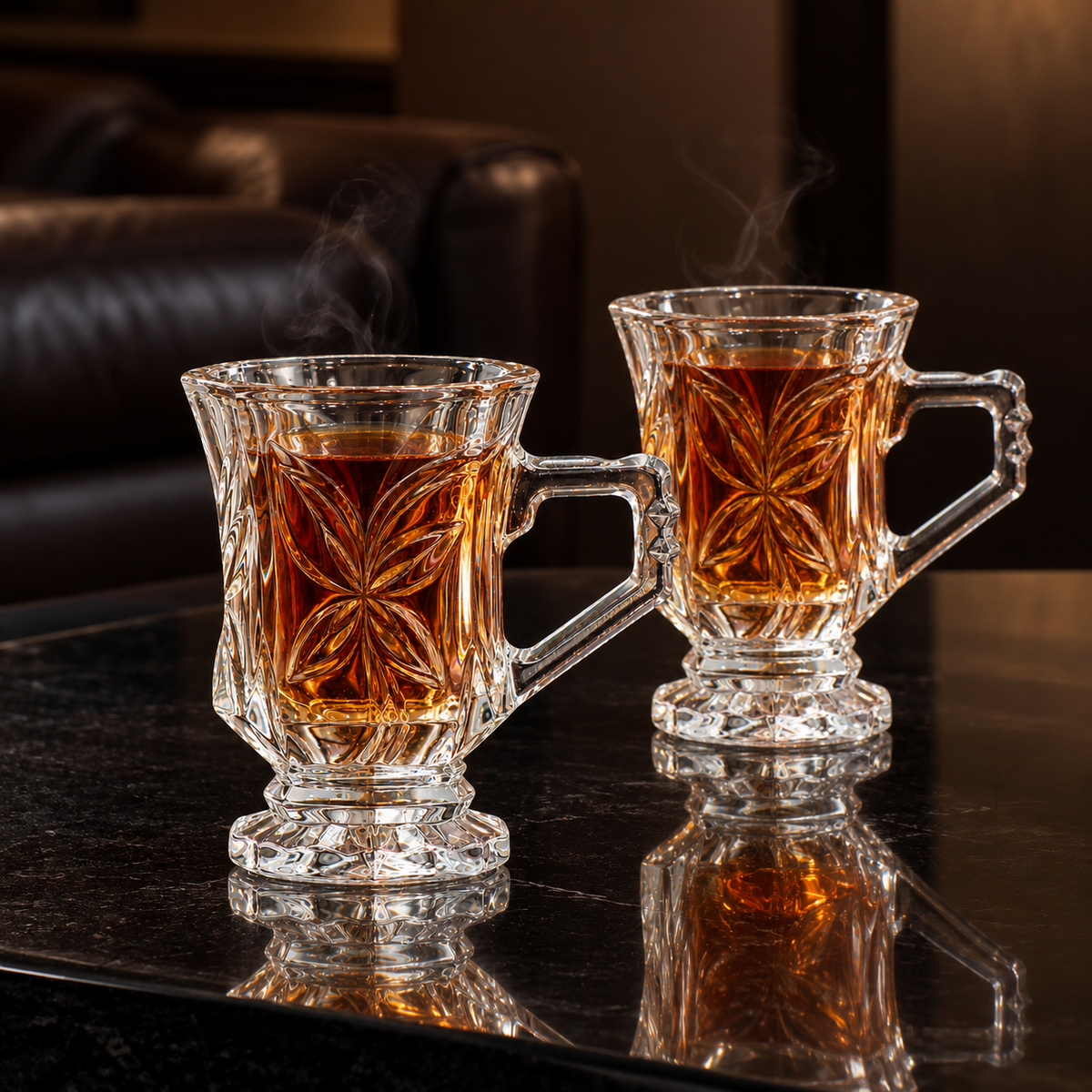 Crystal footed tea mug in a living room