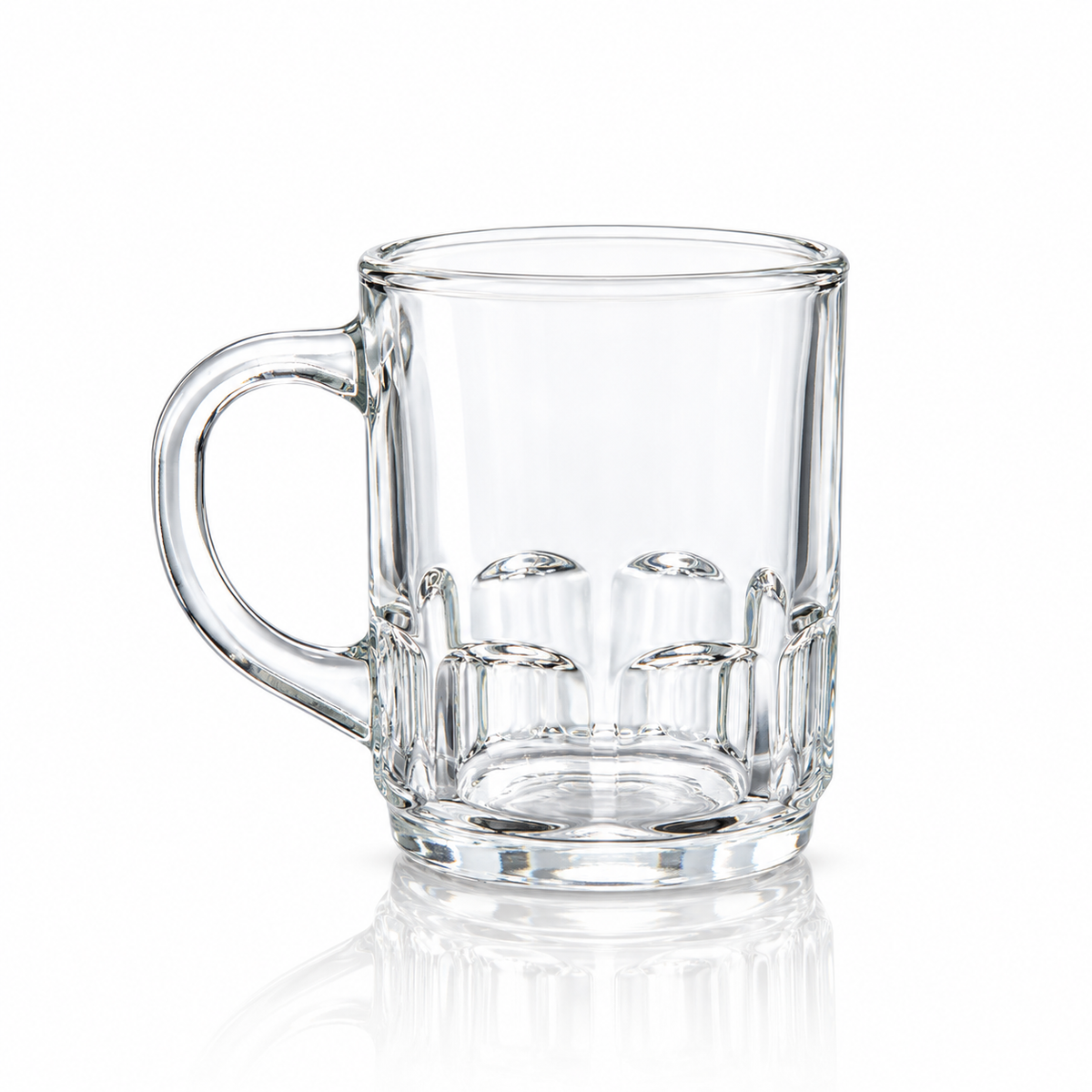 Clear glass mug with dimpled base