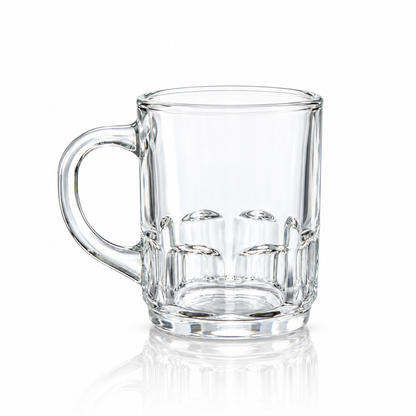 Clear glass mug with dimpled base