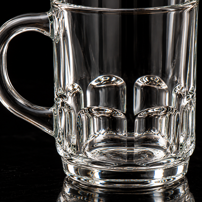 Clear glass mug with dimpled base detail