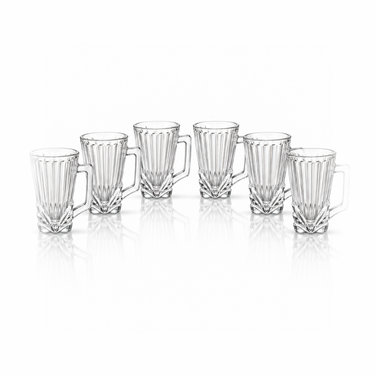 Set of six ribbed glass tea cups