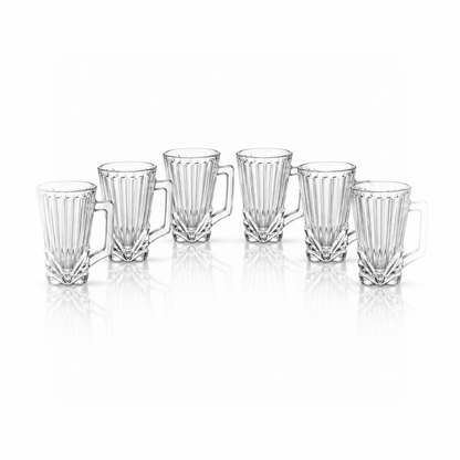Set of six ribbed glass tea cups