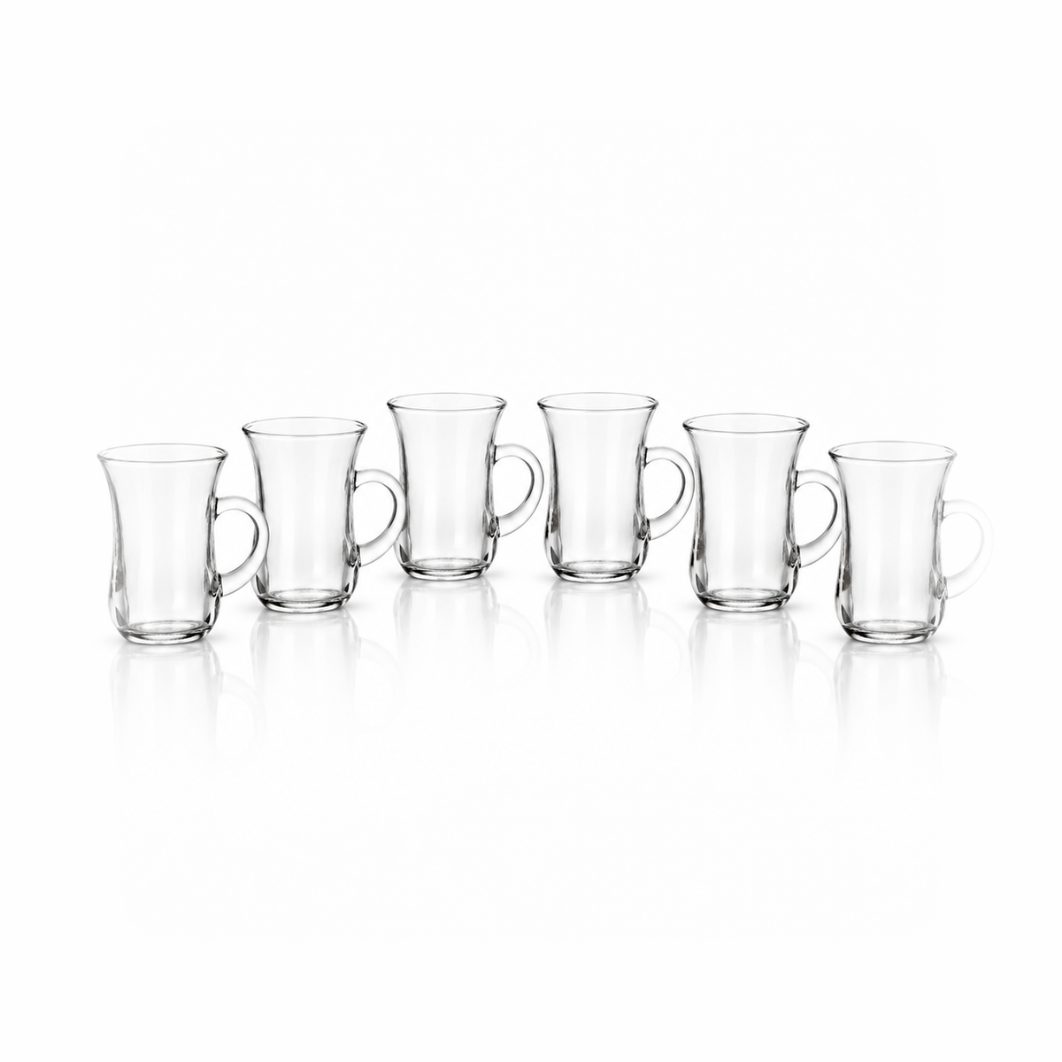 Set of six Turkish-style glass tea cups