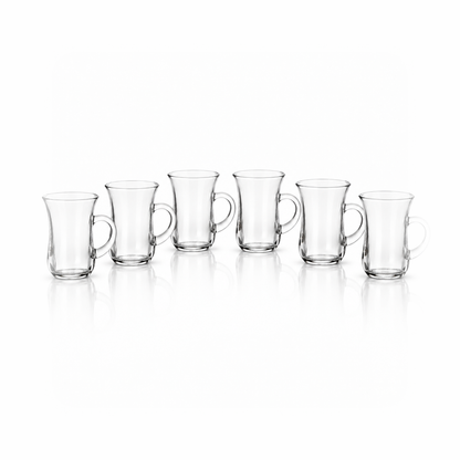 Set of six Turkish-style glass tea cups