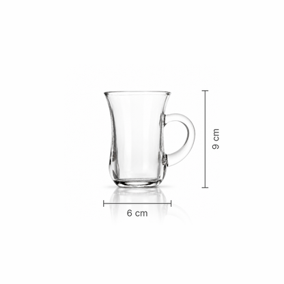 Glass tea cup dimensions 6 cm wide, 9 cm tall
