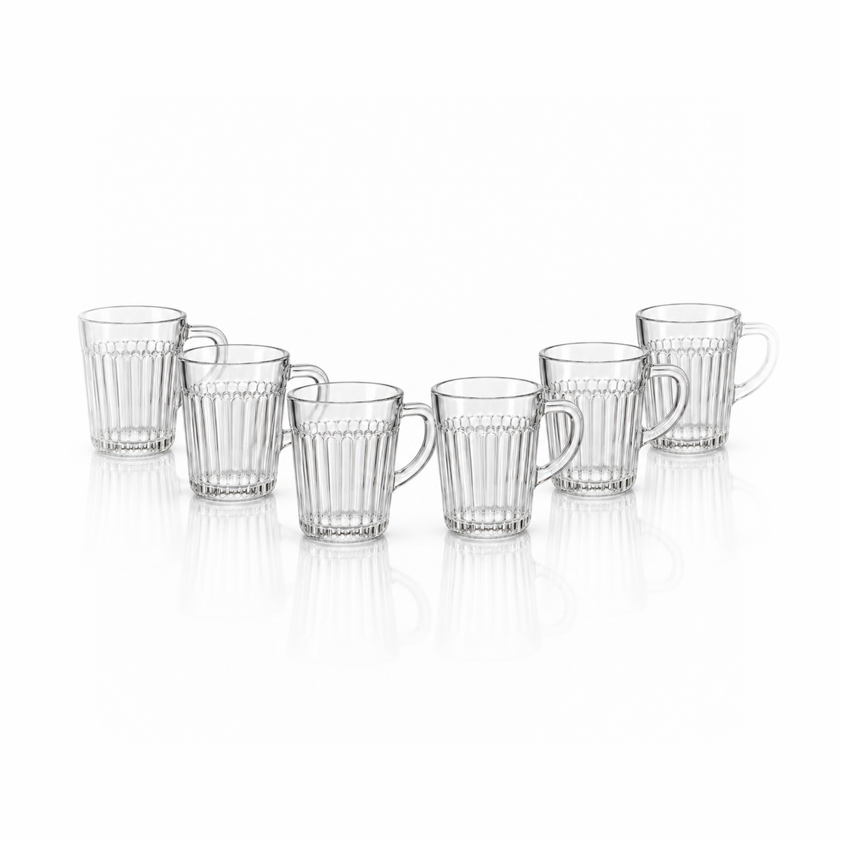 Set of six fluted glass mugs