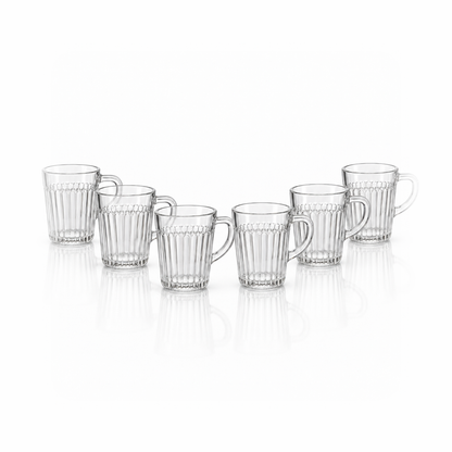 Set of six fluted glass mugs