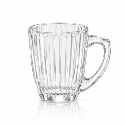 Ribbed barrel glass tea mug on white