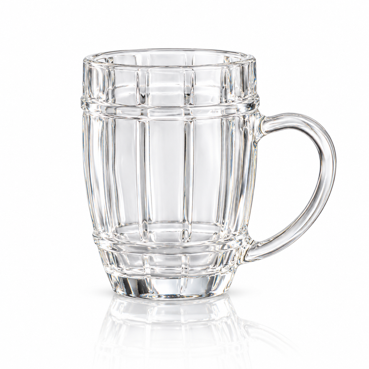 Barrel-style glass tea mug on white