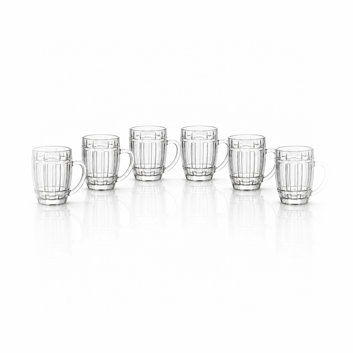 Set of six barrel glass mugs