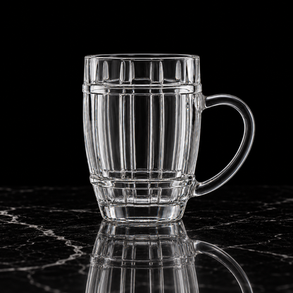 Barrel glass mug on black marble