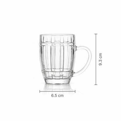 Glass mug dimensions 6.5 cm wide, 9.3 cm tall