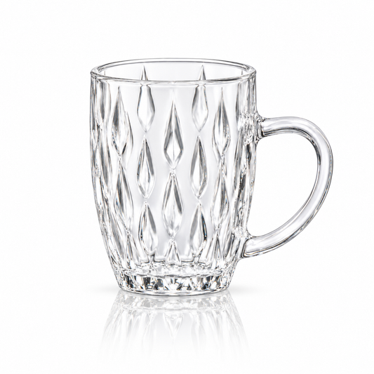 Teardrop-cut glass tea mug on white