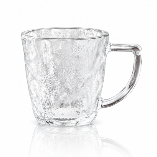 Glacier-textured glass mug on white