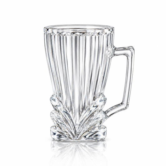 Crystal glass mug with fan-cut base