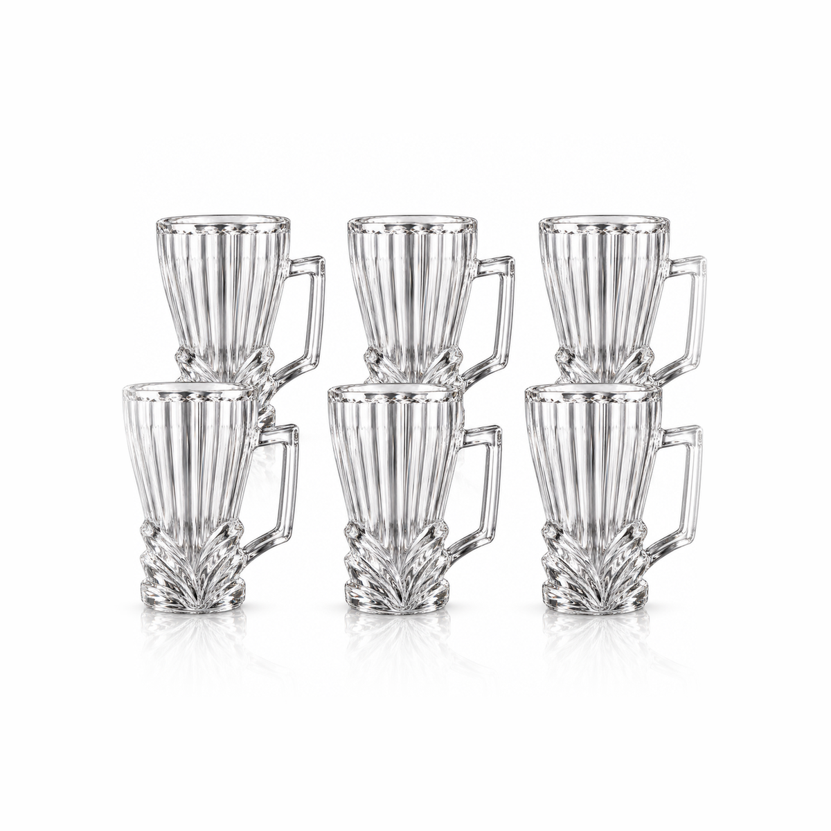 Set of 6 leaf cut glass tea mugs