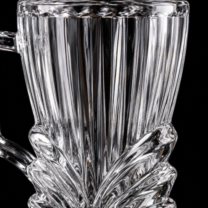 Leaf cut glass tea mug close-up