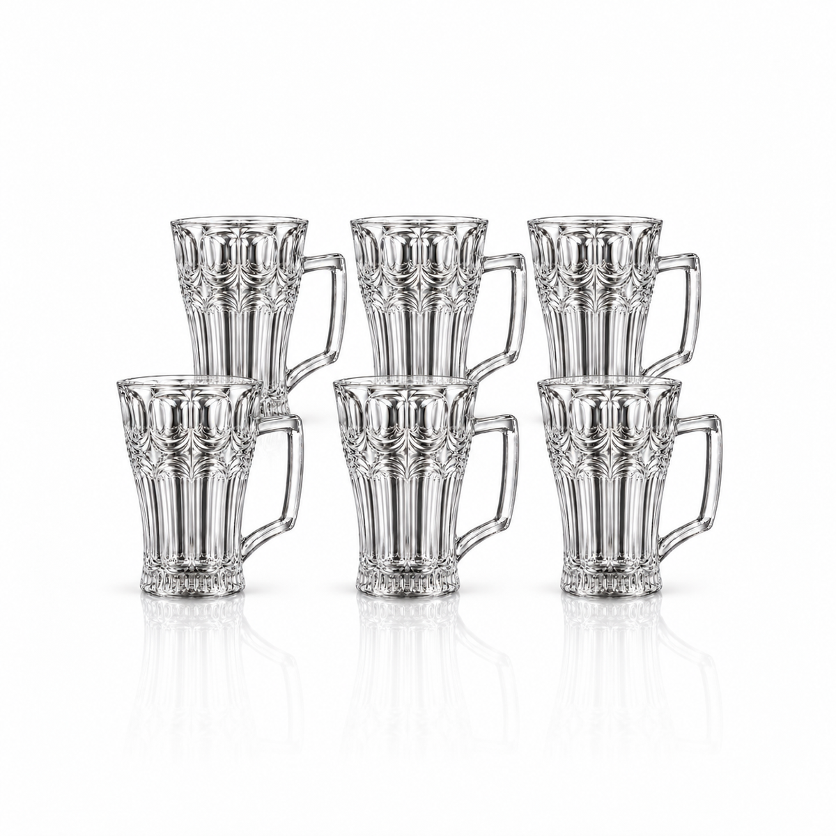 Set of 6 arch cut glass tea mugs