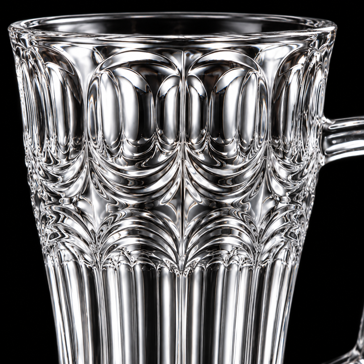 Arch cut glass tea mug close-up