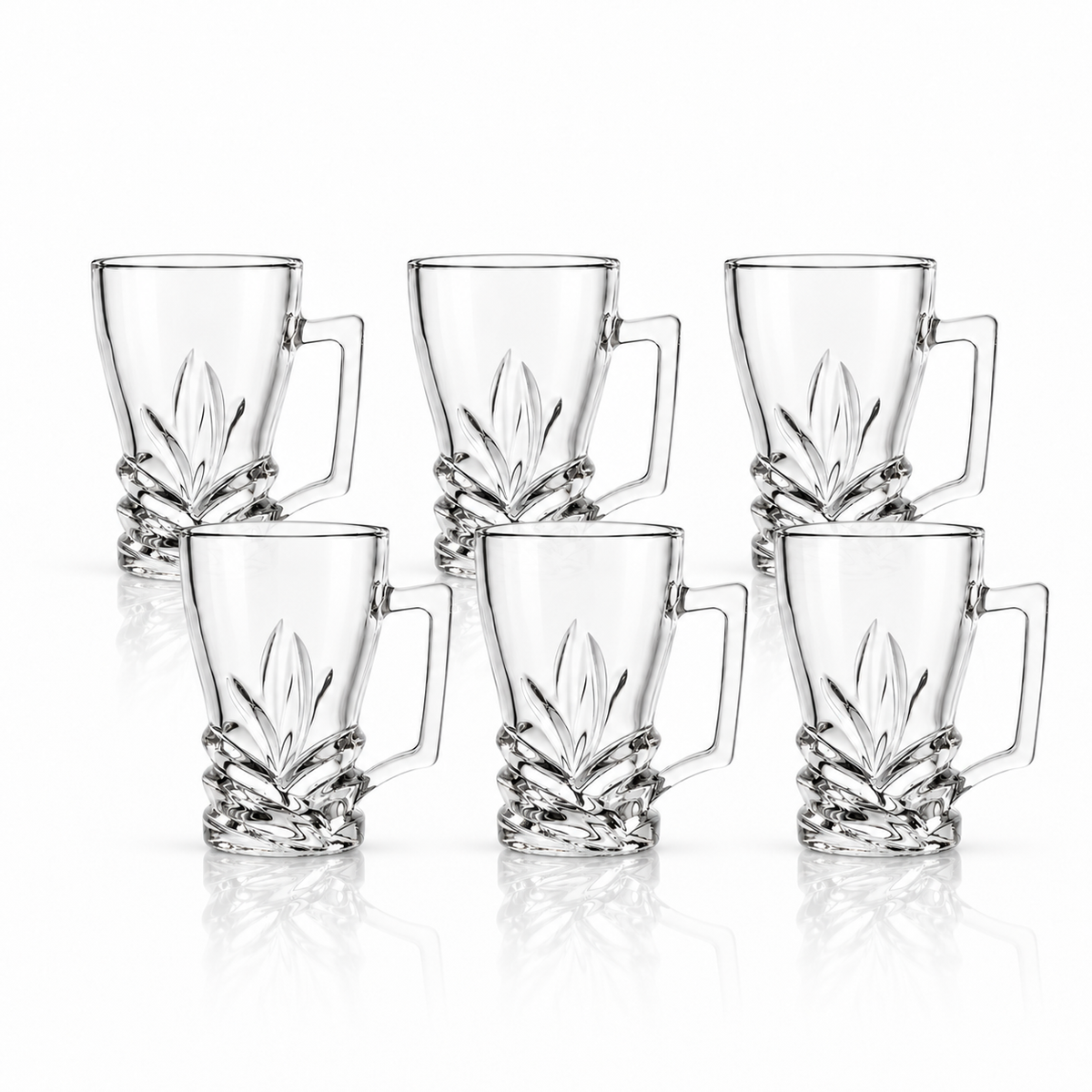 Set of 6 leaf cut glass tea mugs