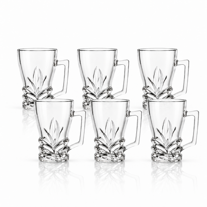 Set of 6 leaf cut glass tea mugs