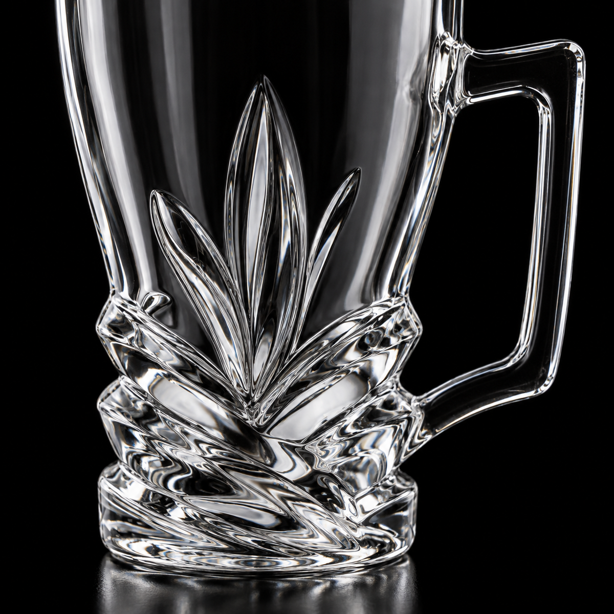 Leaf cut glass tea mug close-up