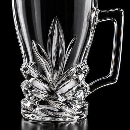 Leaf cut glass tea mug close-up