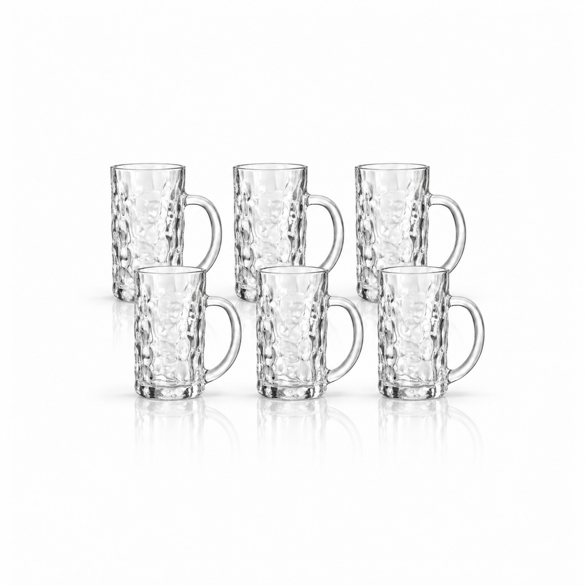 Set of 6 hammered glass mugs