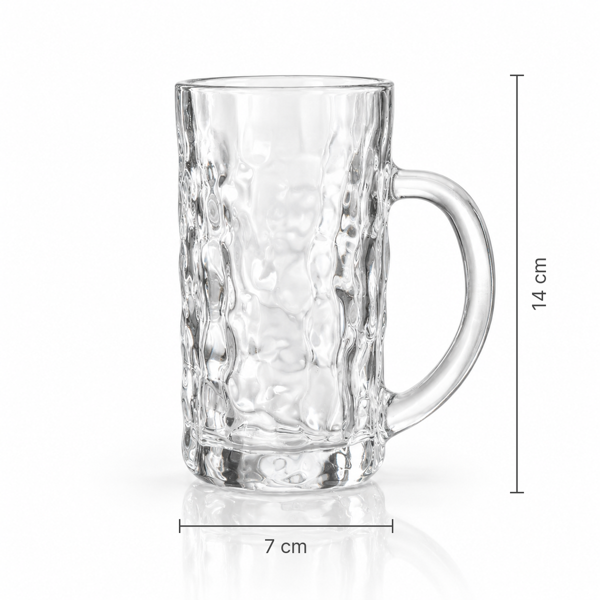 Hammered glass mug dimensions 7 x 14 cm