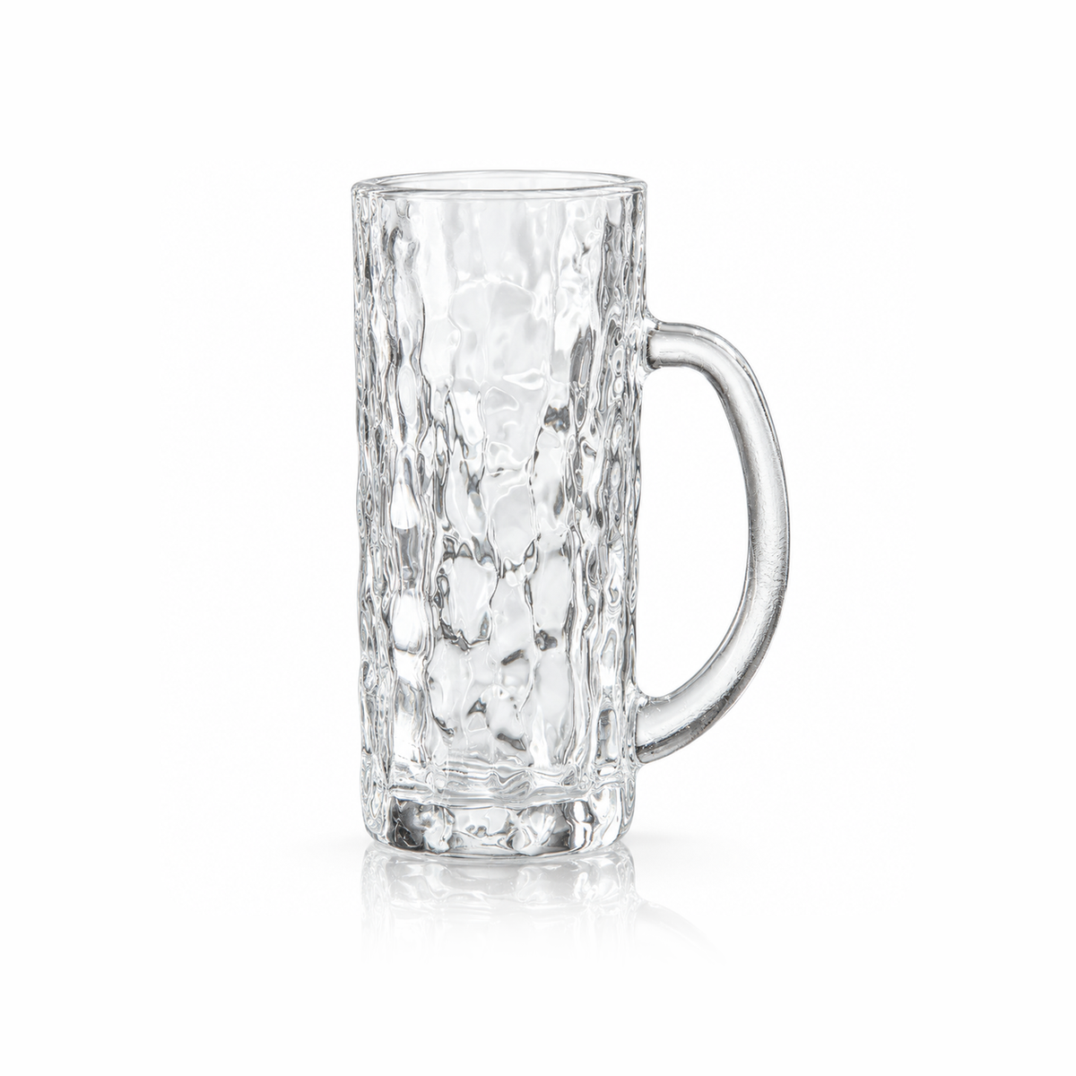 Tall hammered glass mug 450 ml on white