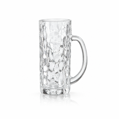 Tall hammered glass mug 450 ml on white