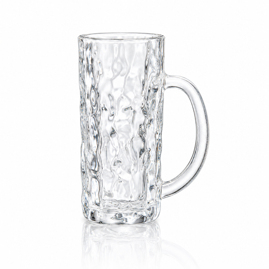 Tall hammered glass mug 450 ml on white