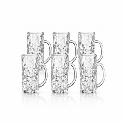 Set of 6 tall hammered glass mugs