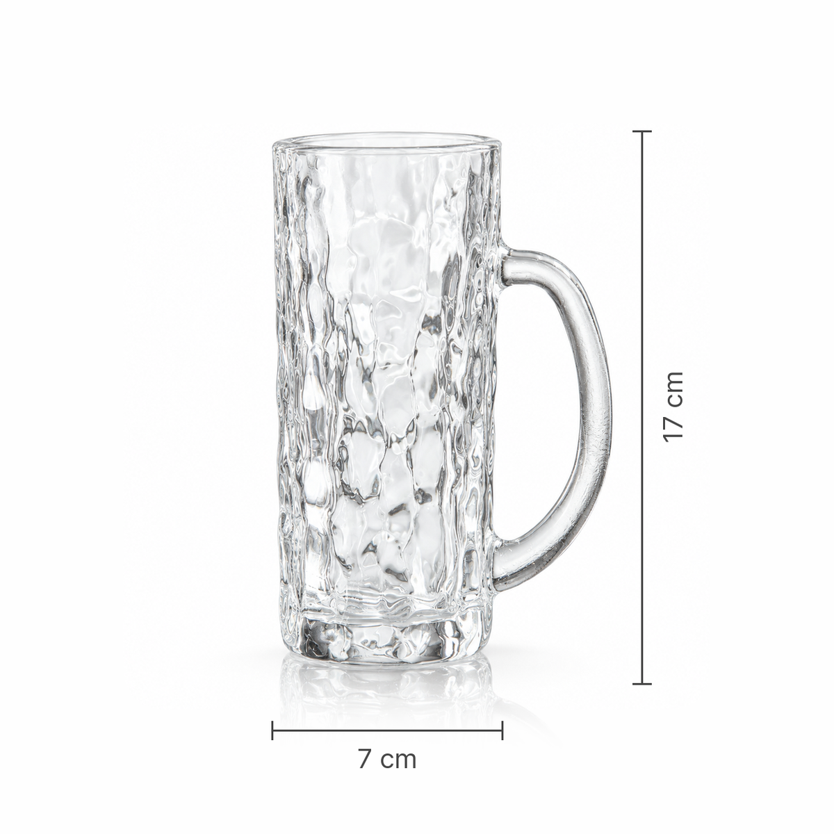 Tall hammered glass mug dimensions 7 x 17 cm