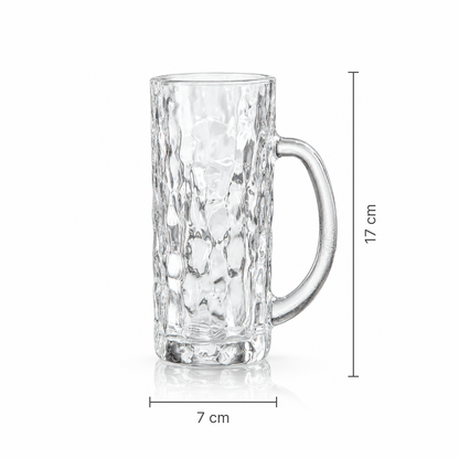 Tall hammered glass mug dimensions 7 x 17 cm