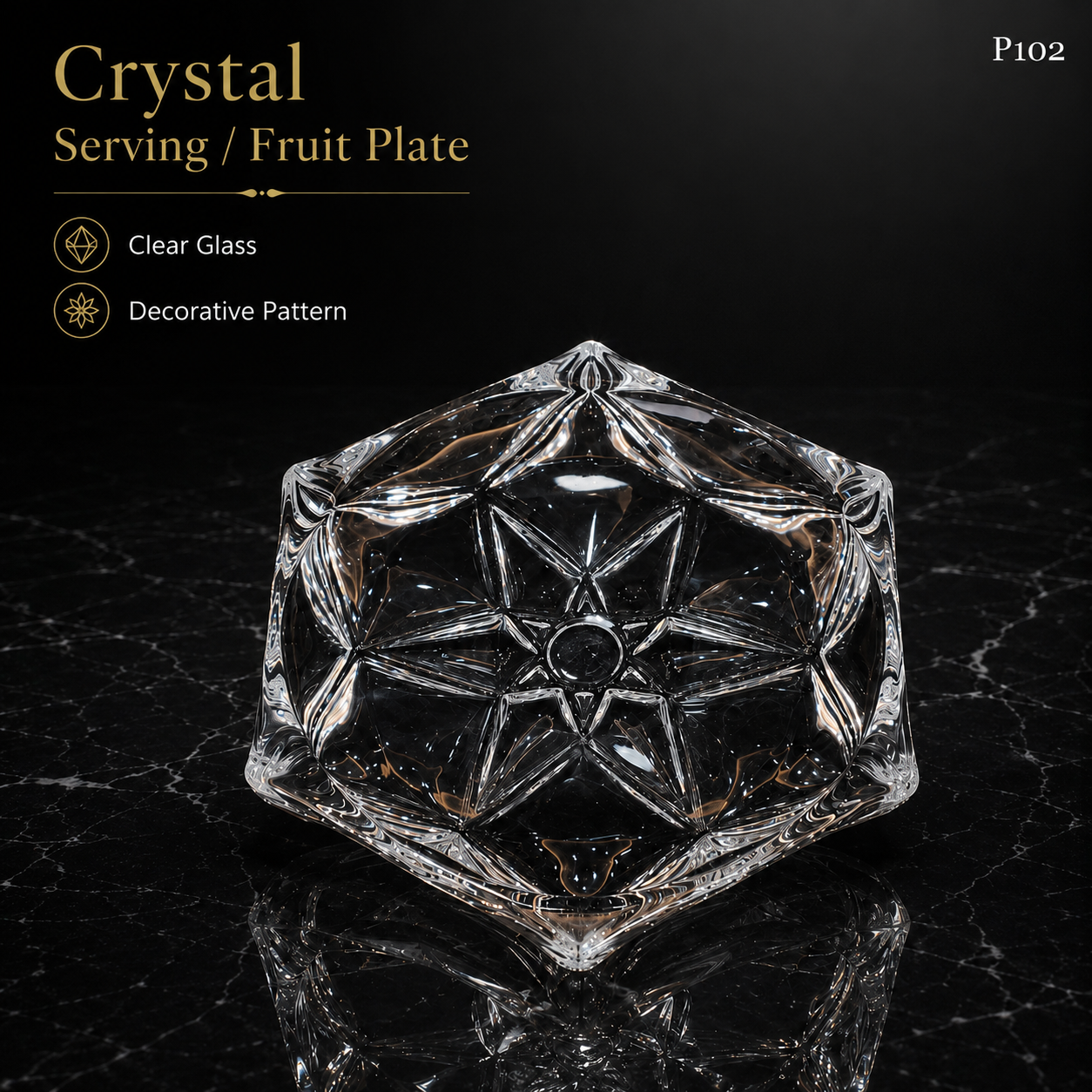 P102 crystal serving fruit plate features