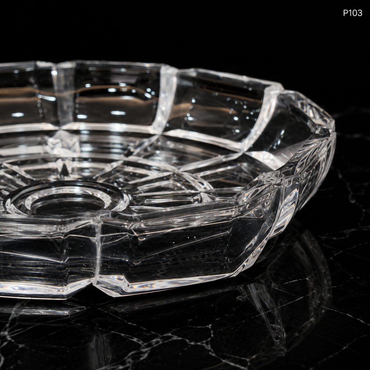 P103 crystal serving fruit plate close-up