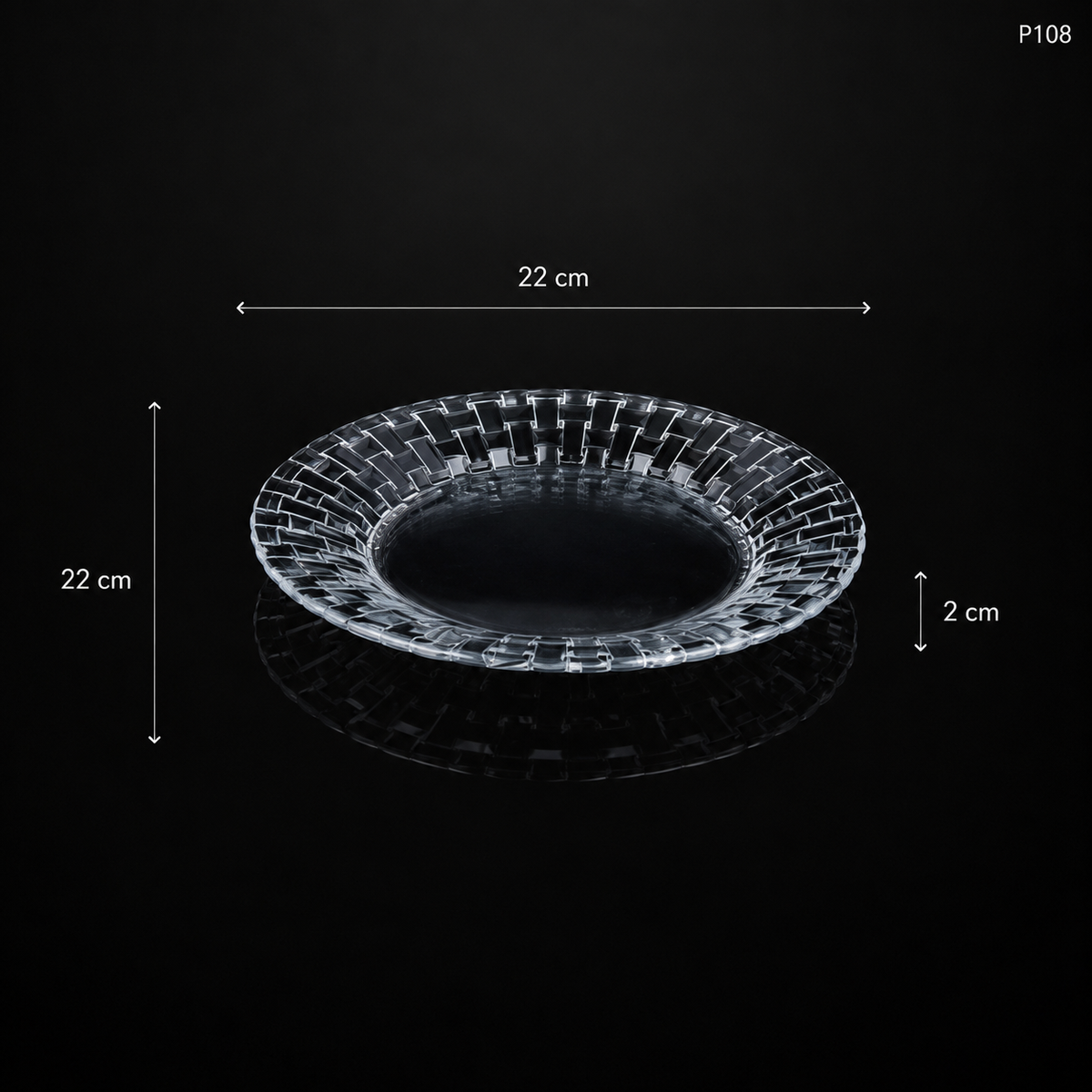 P108 crystal serving fruit plate dimension view