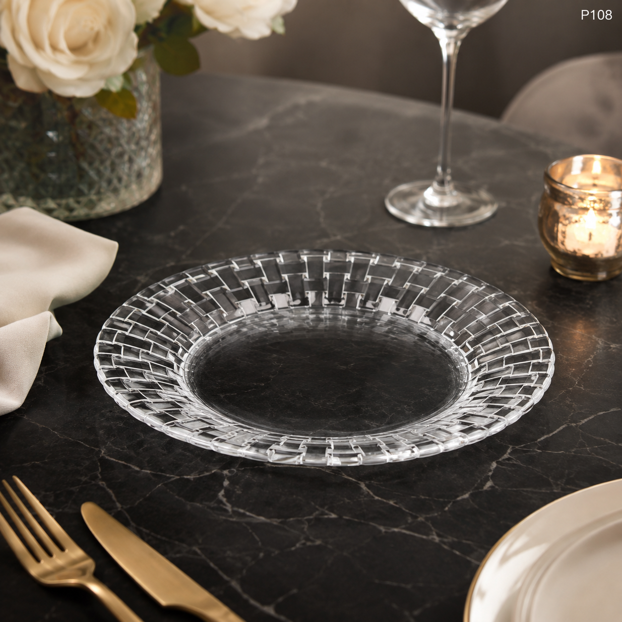 P108 crystal serving fruit plate dimensions 22 x 22 x 2 cm