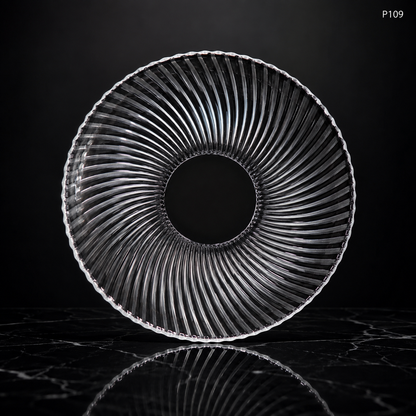 P109 dark luxury hero clear ribbed glass serving plate