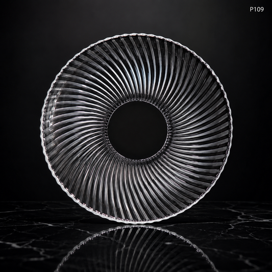 P109 dark luxury hero clear ribbed glass serving plate