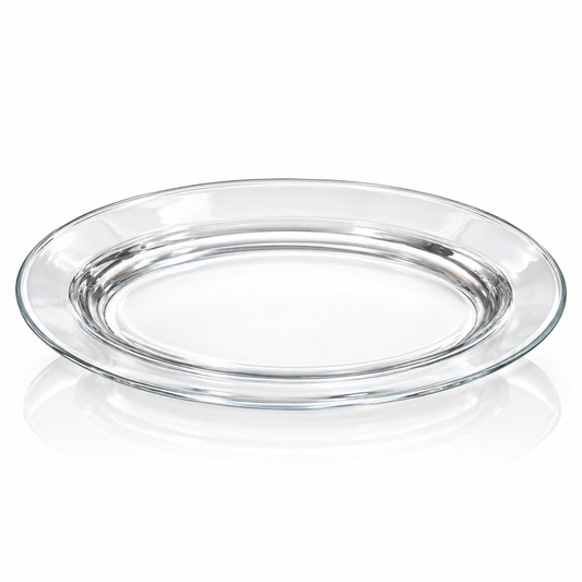 P-117 clear glass oval serving platter on white