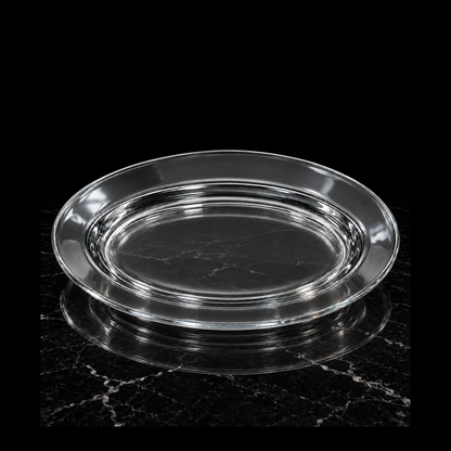 P-117 oval glass platter on black marble
