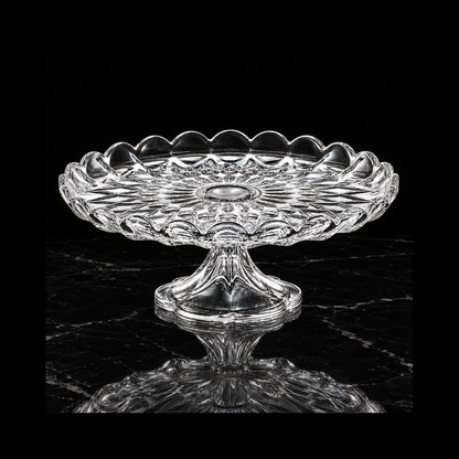 Crystal cake stand on black marble