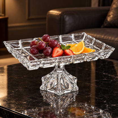 Crystal Footed Serving Tray in a living room