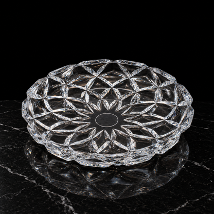 P-203 crystal serving plate on black marble