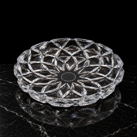 P-203 crystal serving plate on black marble