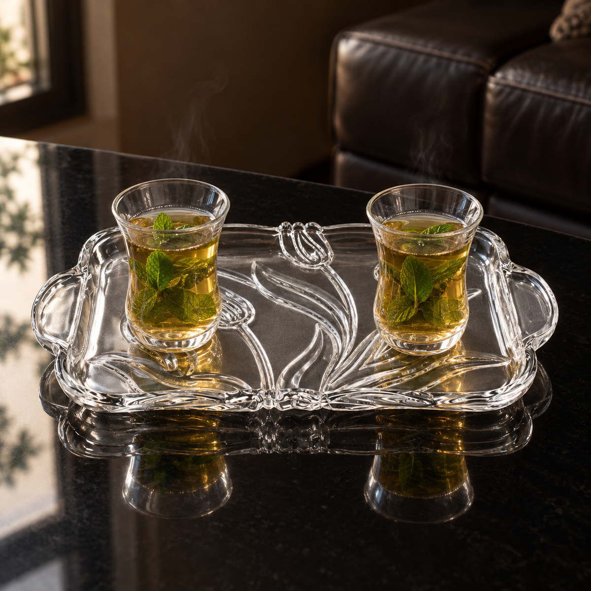 P-214 tulip tray serving mint tea in a living room